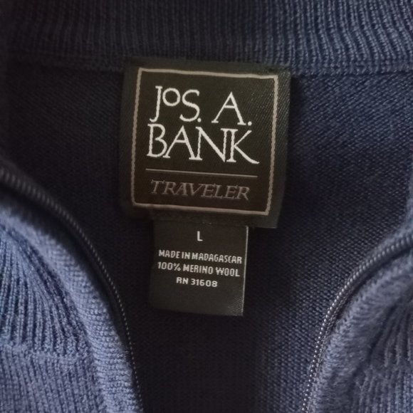 Jos. A. Bank Traveler Men's 100% Merino Wool 1/4 Zip Navy Blue Sweater size L - Picture 6 of 10